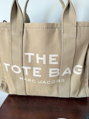 Marc Jacobs Beige Canvas Tote Bag with White Logo